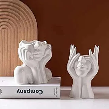 DHYXZCA White Ceramic Face Vase - Modern Artistic Decor