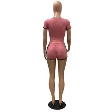 Trendy Women’s 2 Piece Shorts Set in Pink Stripes