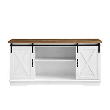 Walker Edison Richmond Modern Farmhouse Sliding Barn Door TV Stand for TVs up to 65 Inches, 58 Inch, White and Rustic Oak