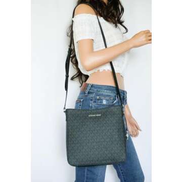 Michael Kors Jet Set Large Messenger Bag Crossbody Black MK Signature