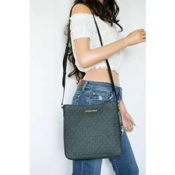 Michael Kors Jet Set Large Messenger Bag Crossbody Black MK Signature