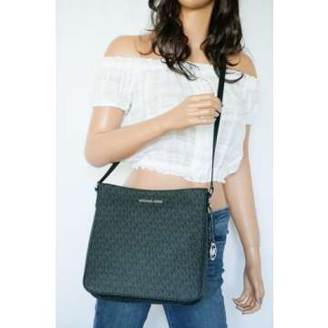 Michael Kors Jet Set Large Messenger Bag Crossbody Black MK Signature