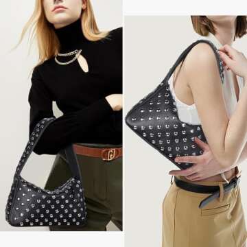 YFGBCX Studded Purses Black Shoulder Bag Y2K Purse for Women Handbag Soft Leather Fall Purse