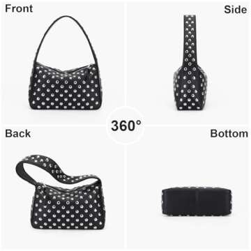 YFGBCX Studded Purses Black Shoulder Bag Y2K Purse for Women Handbag Soft Leather Fall Purse