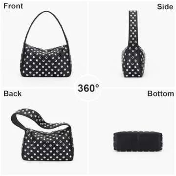 YFGBCX Studded Purses Black Shoulder Bag Y2K Purse for Women Handbag Soft Leather Fall Purse