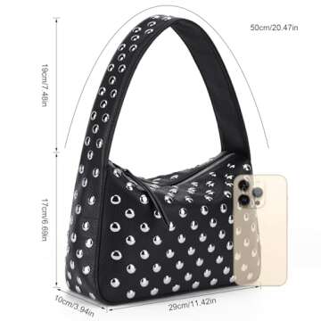 YFGBCX Studded Purses Black Shoulder Bag Y2K Purse for Women Handbag Soft Leather Fall Purse