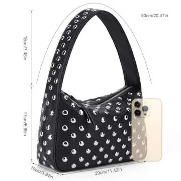YFGBCX Studded Purses Black Shoulder Bag Y2K Purse for Women Handbag Soft Leather Fall Purse