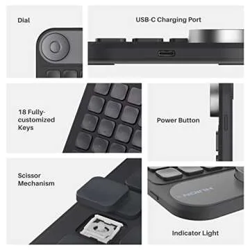 HUION Keydial Mini Bluetooth Programmable Keypad with Dial 5 Keys Anti-ghosting 18 Customized Keys, ...
