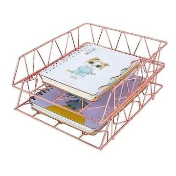 PAG Set of 2 Office Supplies Metal Stackable File Document Letter Tray Organizer for Desk, Rose Gold