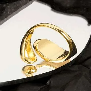 ZZ ZINFANDEL 18K Gold Plated Women`s Gold Signet Pearl Ring,Signet Ring Mother of Pearl Statement Rings,Chunky Thumb Round Midi Shell Rings Jewelry Accessories (Gold)