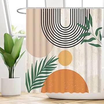 Funnytree 72x72 Inch Mid Century Abstract Shower Curtain Boho Arch Sun Beige Modern Minimalistic Hom...