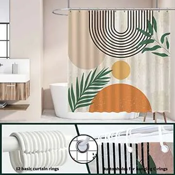 Funnytree 72x72 Inch Mid Century Abstract Shower Curtain Boho Arch Sun Beige Modern Minimalistic Home Bathtubs Bathroom Decoration Set with 12 Hooks Washable Durable Polyester