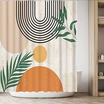 Funnytree 72x72 Inch Mid Century Abstract Shower Curtain Boho Arch Sun Beige Modern Minimalistic Home Bathtubs Bathroom Decoration Set with 12 Hooks Washable Durable Polyester