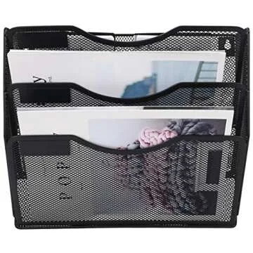 EasyPAG 3 Pocket Wall File Holder Mesh Office Letter-Sized Hanging File Folder Organizer Magazine Paper Rack with Nametag for Office Classroom, Black