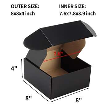 Hoikwo 25 Pack 8x8x4 Shipping Boxes for Small Business, Black Packaging Cardboard Boxes, Moving Mail...