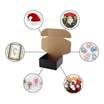 Hoikwo 25 Pack 8x8x4 Shipping Boxes for Small Business, Black Packaging Cardboard Boxes, Moving Mailing Packing Box