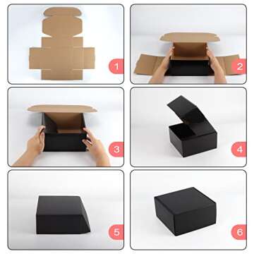 Hoikwo 25 Pack 8x8x4 Shipping Boxes for Small Business, Black Packaging Cardboard Boxes, Moving Mailing Packing Box