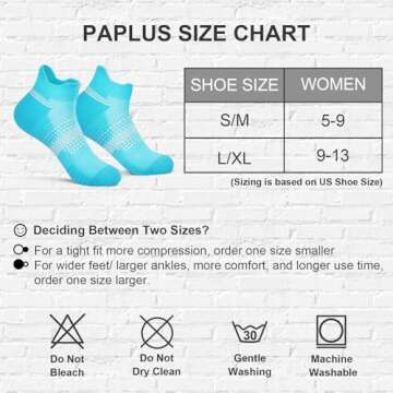 PAPLUS Ankle Compression Socks for Women 6 Pairs, Running Socks with Heel Tab, Cushioned Low Cut Ath...
