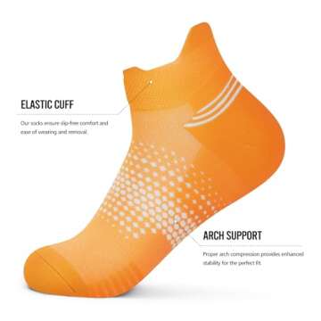 PAPLUS Ankle Compression Socks for Women 6 Pairs, Running Socks with Heel Tab, Cushioned Low Cut Athletic Socks