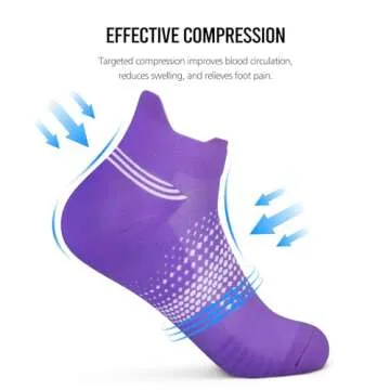 PAPLUS Ankle Compression Socks for Women 6 Pairs, Running Socks with Heel Tab, Cushioned Low Cut Athletic Socks