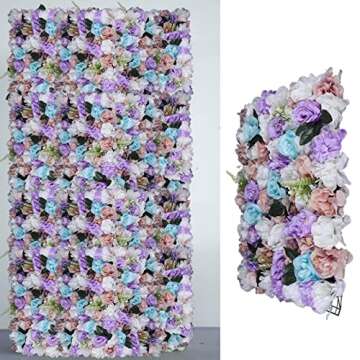 LOYALHEARTDY 12 Pack Artificial Flower Wall Panels 24" x 16" Purple & White Faux Roses Artificial Fl...