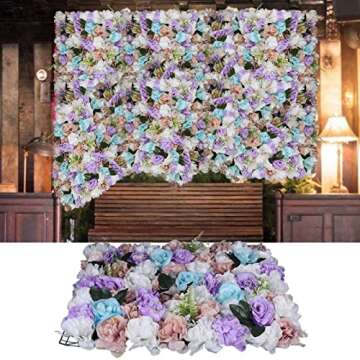 LOYALHEARTDY 12 Pack Artificial Flower Wall Panels 24" x 16" Purple & White Faux Roses Artificial Flower Backdrop Panels for Wedding Party Event Flower Wall Decor