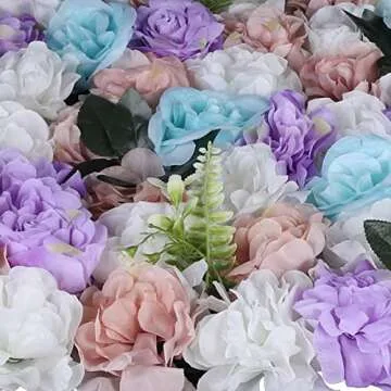 LOYALHEARTDY 12 Pack Artificial Flower Wall Panels 24" x 16" Purple & White Faux Roses Artificial Flower Backdrop Panels for Wedding Party Event Flower Wall Decor