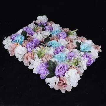 LOYALHEARTDY 12 Pack Artificial Flower Wall Panels 24" x 16" Purple & White Faux Roses Artificial Flower Backdrop Panels for Wedding Party Event Flower Wall Decor