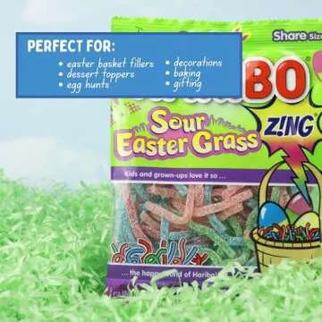 2025 Edible Easter Grass, Sour Gummies, Basket Fillers and Dessert Toppers, Shareable Bags, Fruit Fl...
