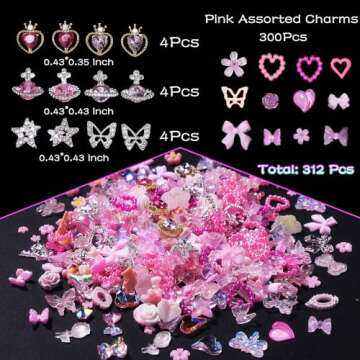 3D Pink Color Assorted Nail Charms and Metal Nail Gems for Creative Art