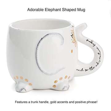 White Ceramic Coffee or Tea Mugs: Tri-Coastal Design Elephant Coffee Mug with Hand Printed Designs and Printed Saying - 18.6 Fluid Ounce Large, Cute Handmade Cup