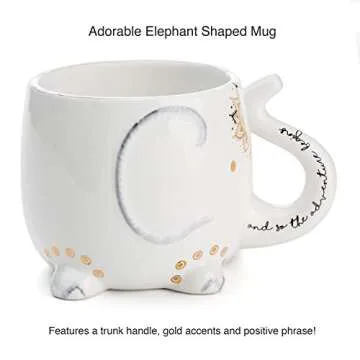 White Ceramic Coffee or Tea Mugs: Tri-Coastal Design Elephant Coffee Mug with Hand Printed Designs and Printed Saying - 18.6 Fluid Ounce Large, Cute Handmade Cup