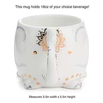 White Ceramic Coffee or Tea Mugs: Tri-Coastal Design Elephant Coffee Mug with Hand Printed Designs and Printed Saying - 18.6 Fluid Ounce Large, Cute Handmade Cup