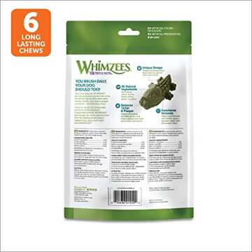 Whimzees Wellness Alligator Dog Dental Treats - Natural Chews, 6 Count
