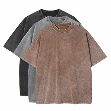 Men's Oversized Heavy Cotton Summer T-Shirts - 3 Pcs Vintage Tee Loose Fit Short Sleeve Casual Stree...