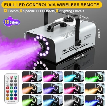 1500W Fog Machine Outdoor Halloween with LED Lights, 20000CFM & Dual Remotes