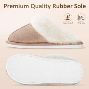 ZriEy Womens Suede Comfy Slippers Fluffy Warm Non-Slip Comfortable Slip-on House Shoes Khaki Size 7-8