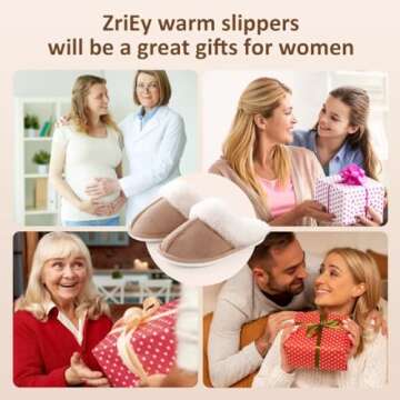 ZriEy Womens Suede Comfy Slippers Fluffy Warm Non-Slip Comfortable Slip-on House Shoes Khaki Size 7-8
