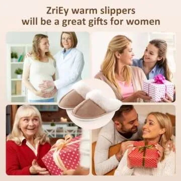 ZriEy Womens Suede Comfy Slippers Fluffy Warm Non-Slip Comfortable Slip-on House Shoes Khaki Size 7-8