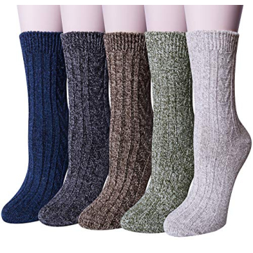 Loritta Pack of 5 Women's Warm Wool Socks - Thick Knit Casual Crew Boot Gifts