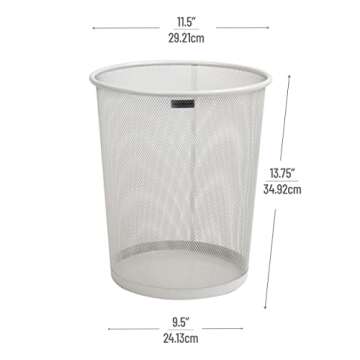 Mind Reader Mesh Trash Can, 16.65L (4.4 gal), Waste Paper Basket, Round, Office, Metal Mesh, 11.5" L x 11.5" W x 13.75" H, White