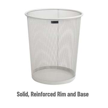 Mind Reader Mesh Trash Can, 16.65L (4.4 gal), Waste Paper Basket, Round, Office, Metal Mesh, 11.5" L x 11.5" W x 13.75" H, White