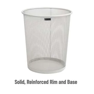 Mind Reader Mesh Trash Can, 16.65L (4.4 gal), Waste Paper Basket, Round, Office, Metal Mesh, 11.5" L x 11.5" W x 13.75" H, White