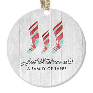 First Christmas As A Family of Three Ornament Farmhouse Woodsy Newborn New Baby Parents Mom Dad Xmas...