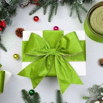 Chuangdi 1 Roll 4 Inch, 35 Yard Christmas Velvet Ribbon Vintage Olive Green Wide Ribbons for Gift Wrapping Christmas Tree Ornaments Xmas Party Decoration Wreath Crafts Bow Making