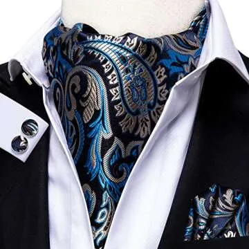 Dubulle Paisley Floral Ascot Tie for Men - Elegant Self Tie Cravat and Pocket Square Set