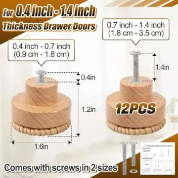 ANPHSIN 12 Pack Boho Wood Dresser Drawer Knobs- Handmade Rattan Woven Cabinet Knobs Pulls Handles with 24 Screws for Home Nursery Furniture