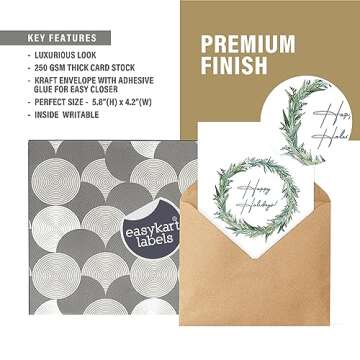 easykart labels 24 Christmas Cards Assortment with Envelopes & Sealing Stickers, Christmas Boho Them...