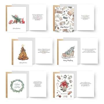 easykart labels 24 Christmas Cards Assortment with Envelopes & Sealing Stickers, Christmas Boho Theme 6 Designs, 5.75" x 4.25" For Friends, Family and loved Ones