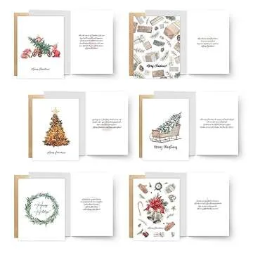easykart labels 24 Christmas Cards Assortment with Envelopes & Sealing Stickers, Christmas Boho Theme 6 Designs, 5.75" x 4.25" For Friends, Family and loved Ones